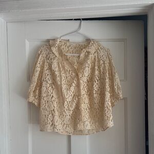 Doen Cream Lace Button-Front Blouse